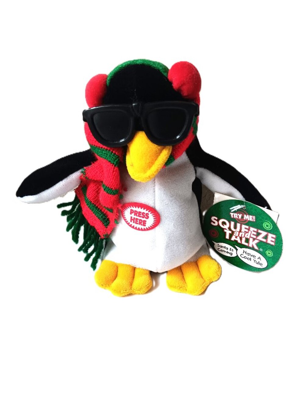 Vintage Squeeze & Talk Christmas Penguin Animatronic Plush NWT